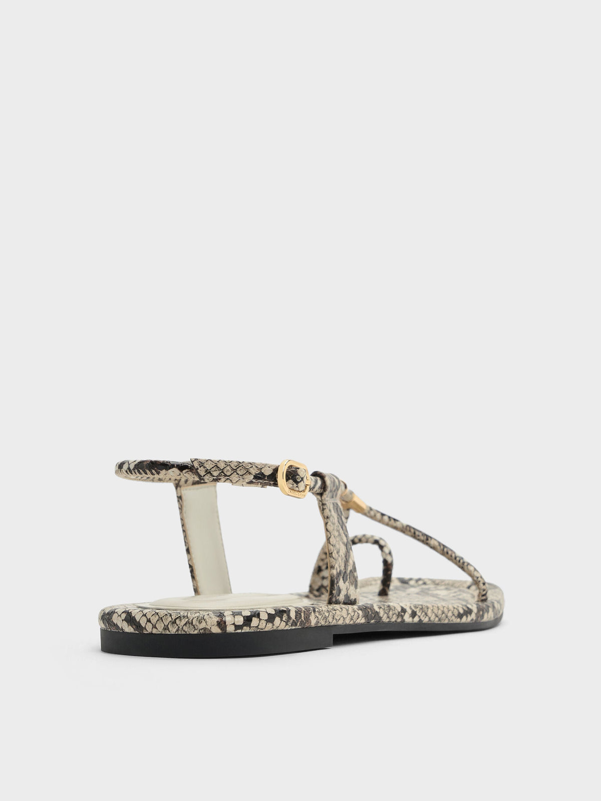 CHARLES & KEITH Hot Sale / Snake-Print Metallic-Accent Toe-Ring Sandals - Animal Print Natural