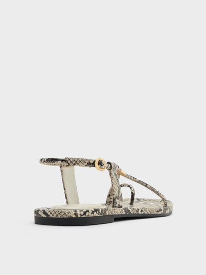 CHARLES & KEITH Hot Sale / Snake-Print Metallic-Accent Toe-Ring Sandals - Animal Print Natural