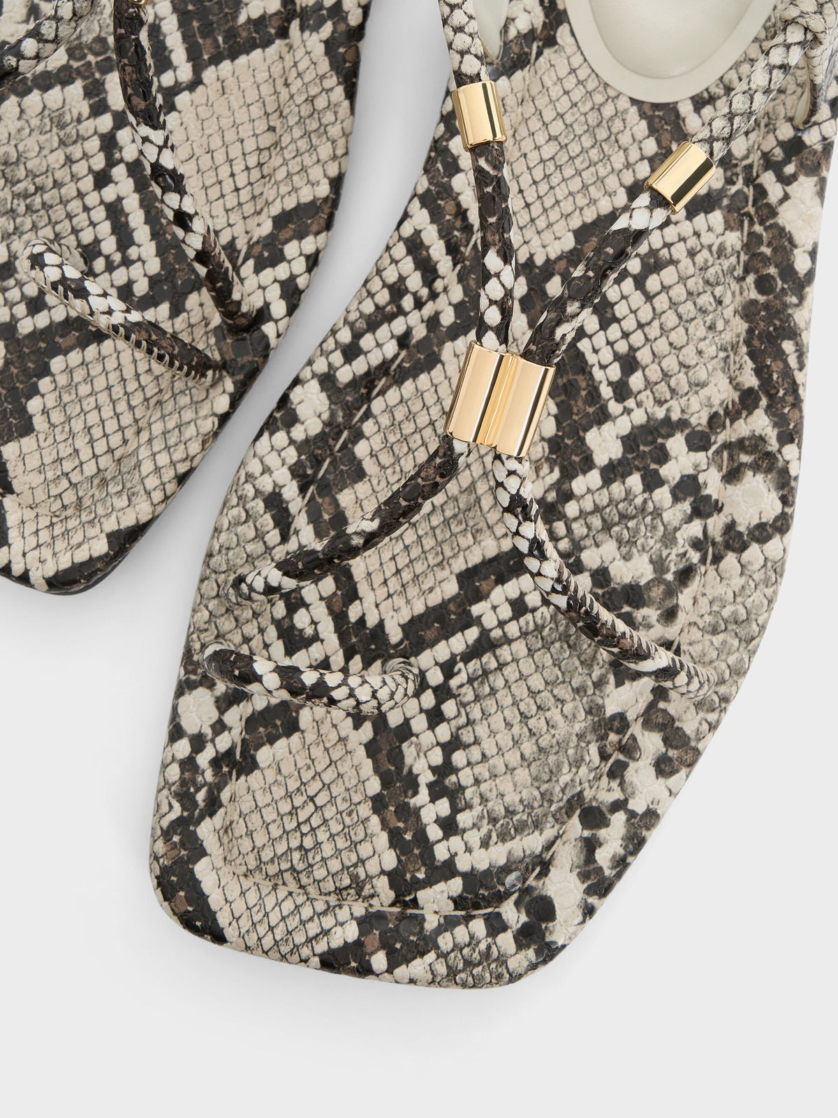 CHARLES & KEITH Hot Sale / Snake-Print Metallic-Accent Toe-Ring Sandals - Animal Print Natural