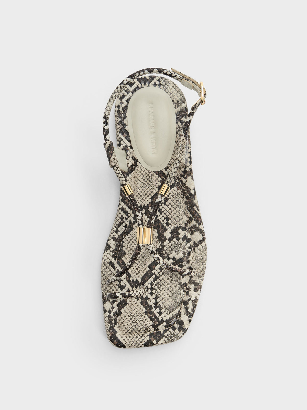 CHARLES & KEITH Hot Sale / Snake-Print Metallic-Accent Toe-Ring Sandals - Animal Print Natural