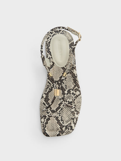 CHARLES & KEITH Hot Sale / Snake-Print Metallic-Accent Toe-Ring Sandals - Animal Print Natural