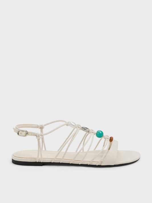 CHARLES & KEITH Sale / Georgie Linen Bead Strappy Sandals - Chalk