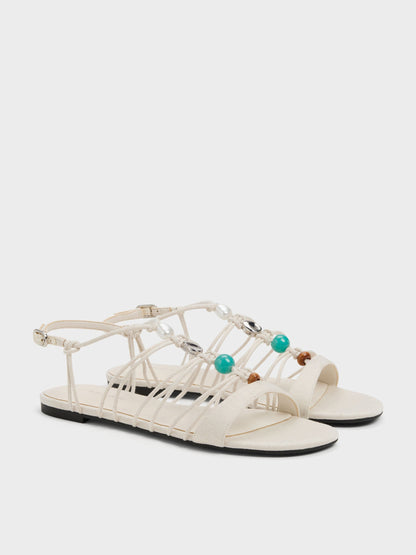 CHARLES & KEITH Sale / Georgie Linen Bead Strappy Sandals - Chalk