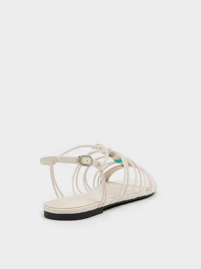 CHARLES & KEITH Sale / Georgie Linen Bead Strappy Sandals - Chalk