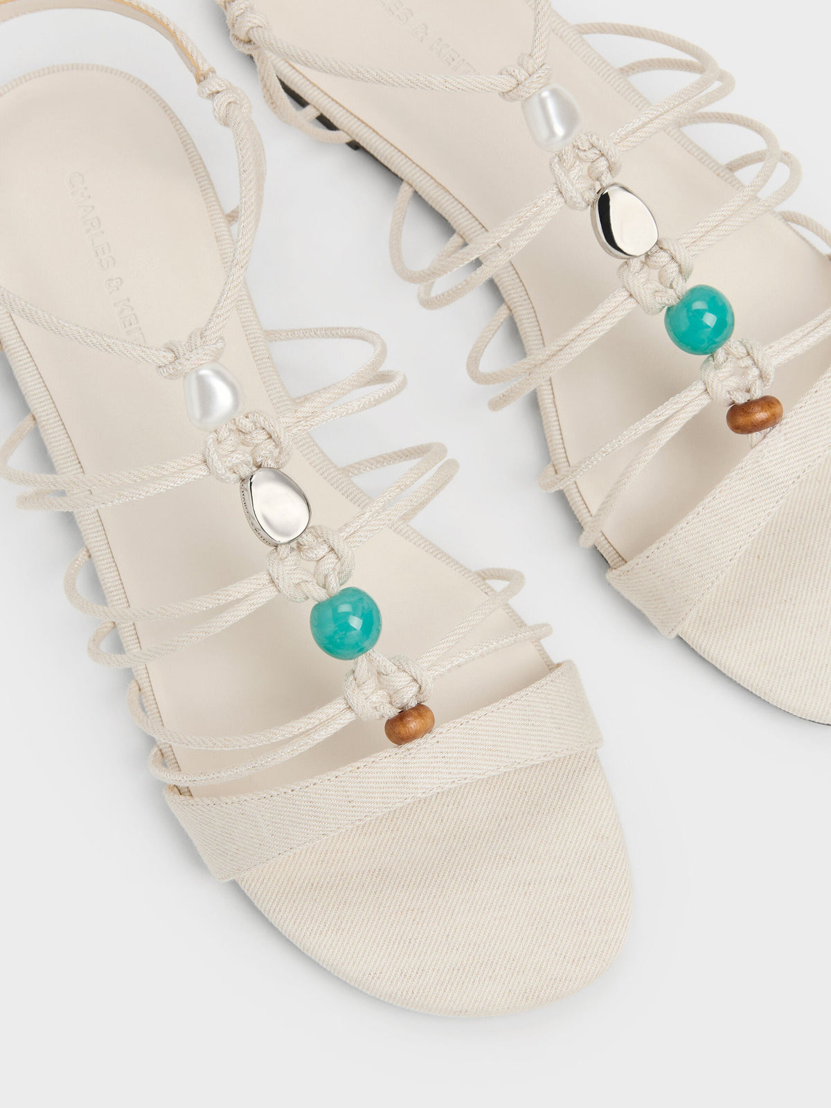 CHARLES & KEITH Sale / Georgie Linen Bead Strappy Sandals - Chalk