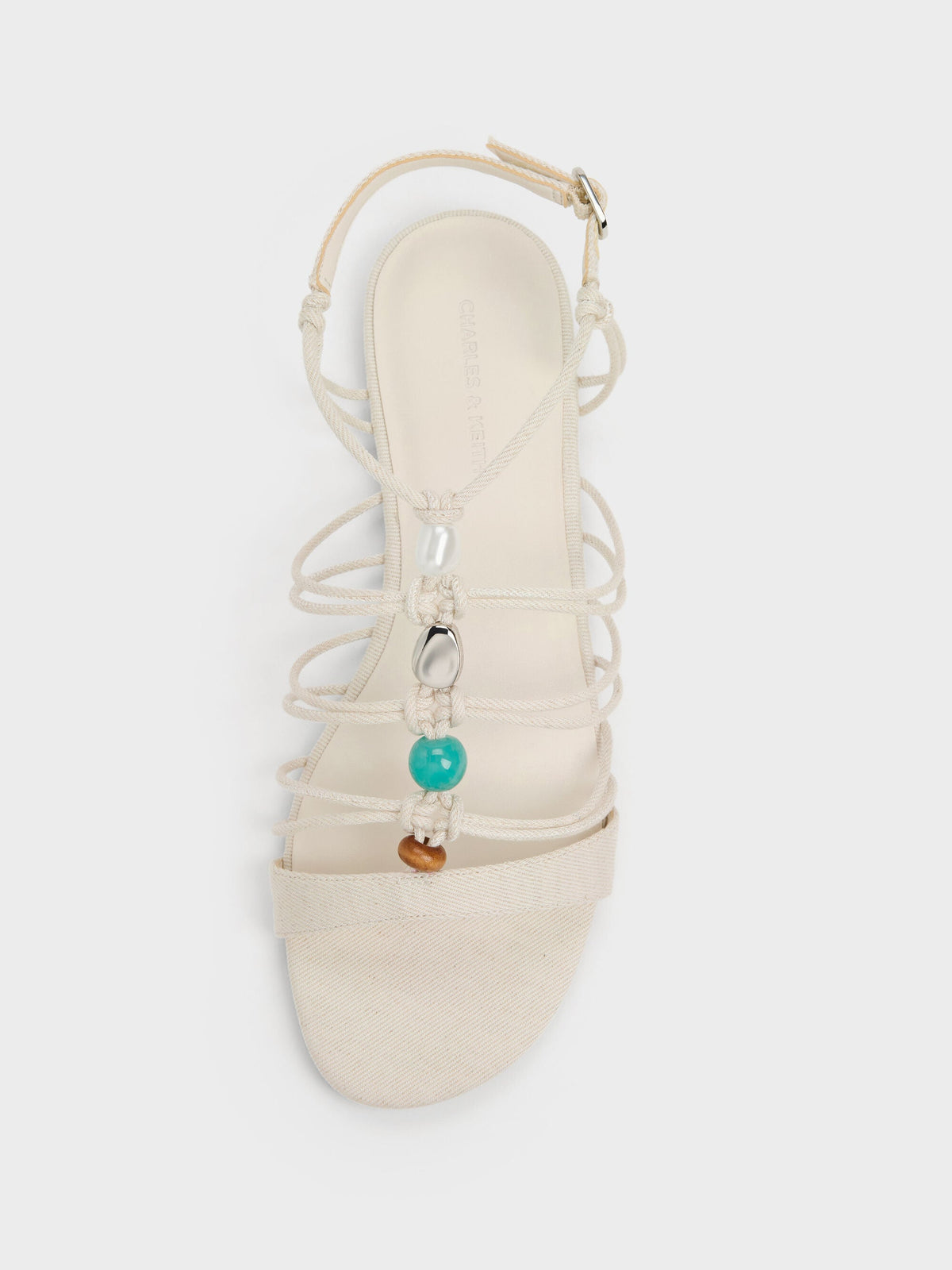 CHARLES & KEITH Sale / Georgie Linen Bead Strappy Sandals - Chalk