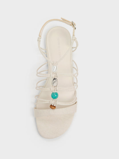 CHARLES & KEITH Sale / Georgie Linen Bead Strappy Sandals - Chalk