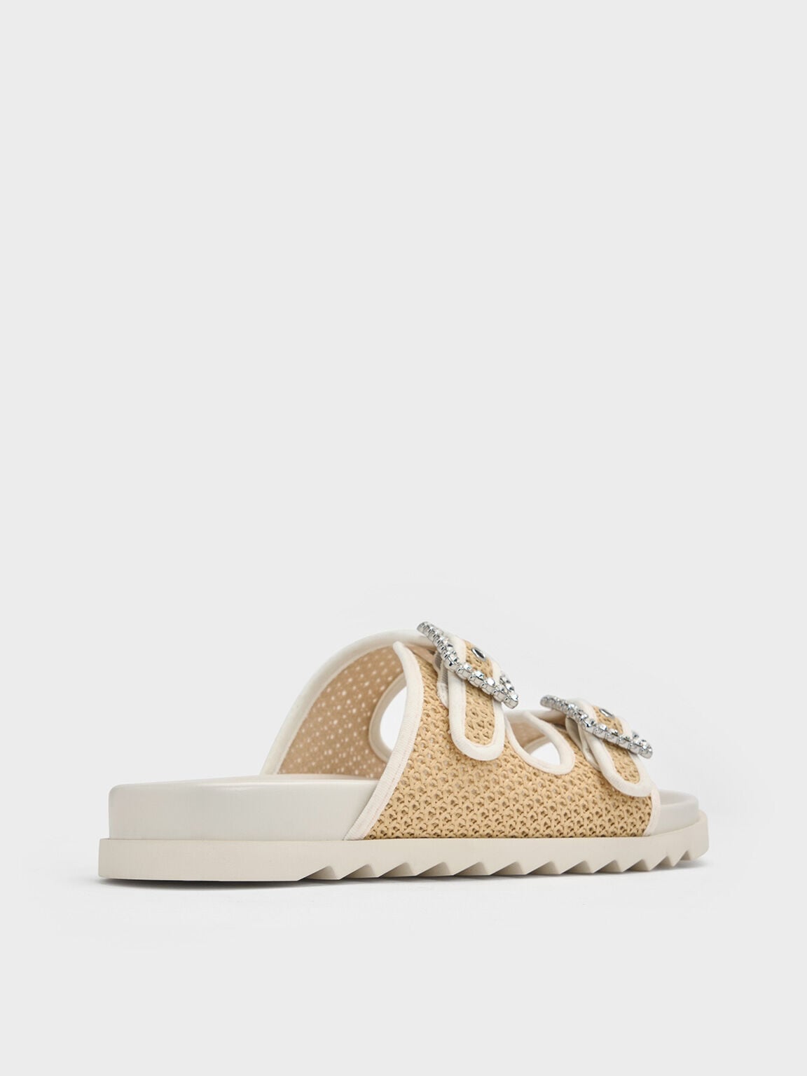 CHARLES & KEITH Smart Buy / Raffia Gem-Buckle Double-Strap Sandals - Sand