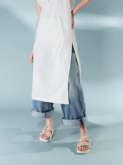 CHARLES & KEITH Smart Buy / Raffia Gem-Buckle Double-Strap Sandals - Sand