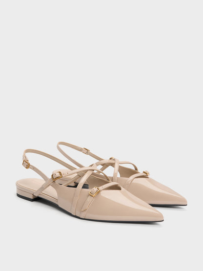 CHARLES & KEITH Featured / Maybelle Patent Strappy Slingback Flats - Nude