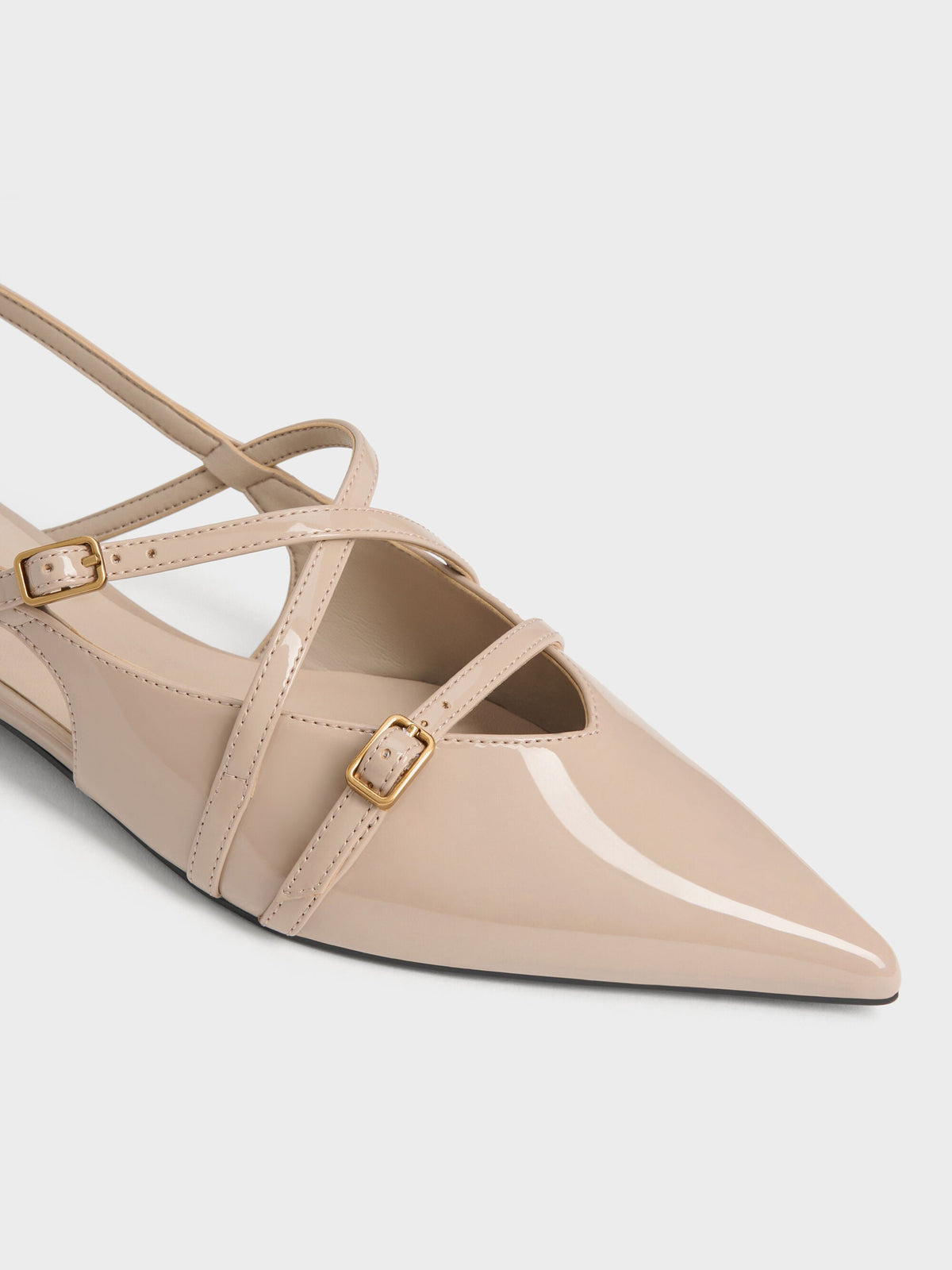 CHARLES & KEITH Featured / Maybelle Patent Strappy Slingback Flats - Nude