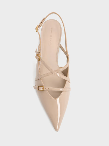 CHARLES & KEITH Featured / Maybelle Patent Strappy Slingback Flats - Nude