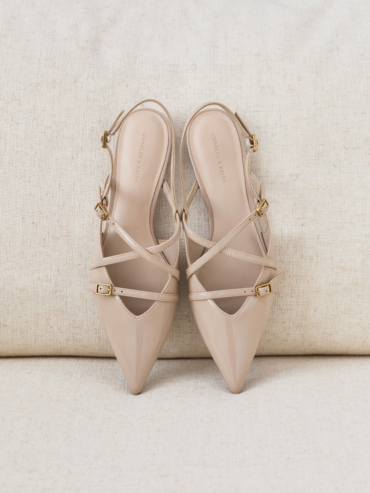 CHARLES & KEITH Featured / Maybelle Patent Strappy Slingback Flats - Nude