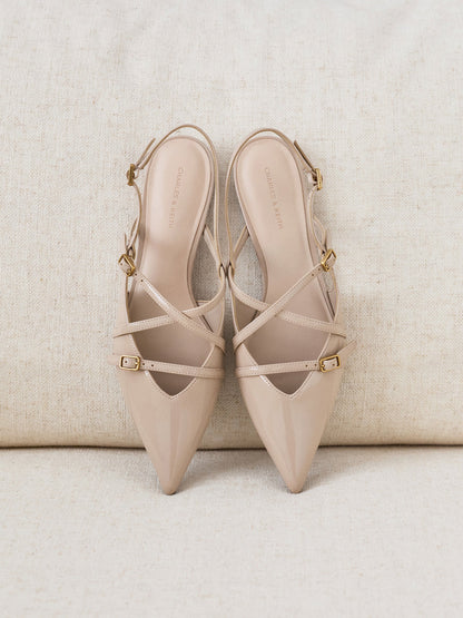 CHARLES & KEITH Featured / Maybelle Patent Strappy Slingback Flats - Nude