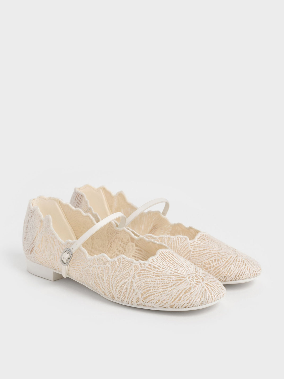 CHARLES & KEITH Featured / Meja Floral Mary Jane Flats - White