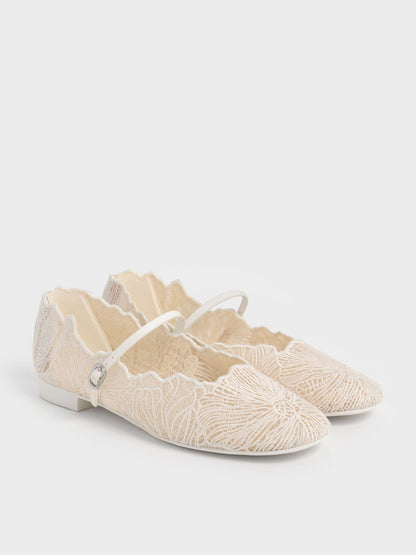 CHARLES & KEITH Featured / Meja Floral Mary Jane Flats - White