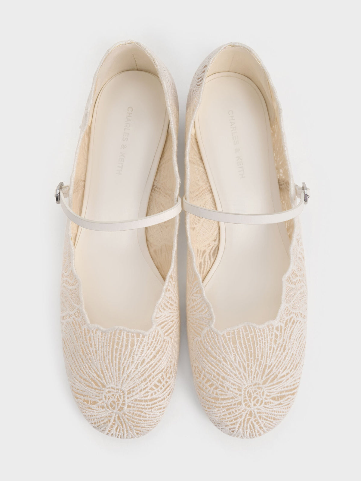 CHARLES & KEITH Featured / Meja Floral Mary Jane Flats - White