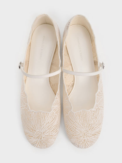 CHARLES & KEITH Featured / Meja Floral Mary Jane Flats - White