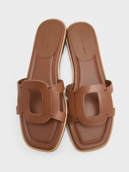 CHARLES & KEITH Customer Favorite / Easley Cut-Out Slide Sandals - Caramel