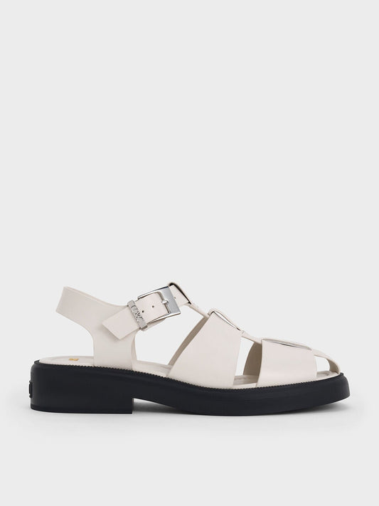CHARLES & KEITH Value / Leather Caged Sandals - Chalk
