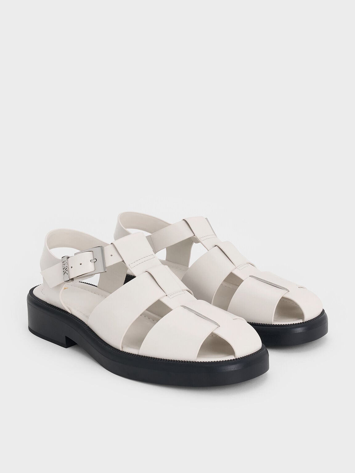 CHARLES & KEITH Value / Leather Caged Sandals - Chalk