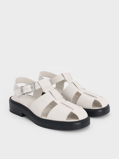 CHARLES & KEITH Value / Leather Caged Sandals - Chalk
