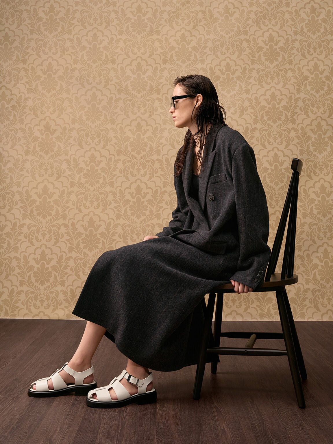 CHARLES & KEITH Value / Leather Caged Sandals - Chalk