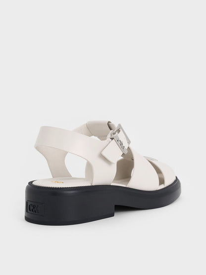 CHARLES & KEITH Value / Leather Caged Sandals - Chalk