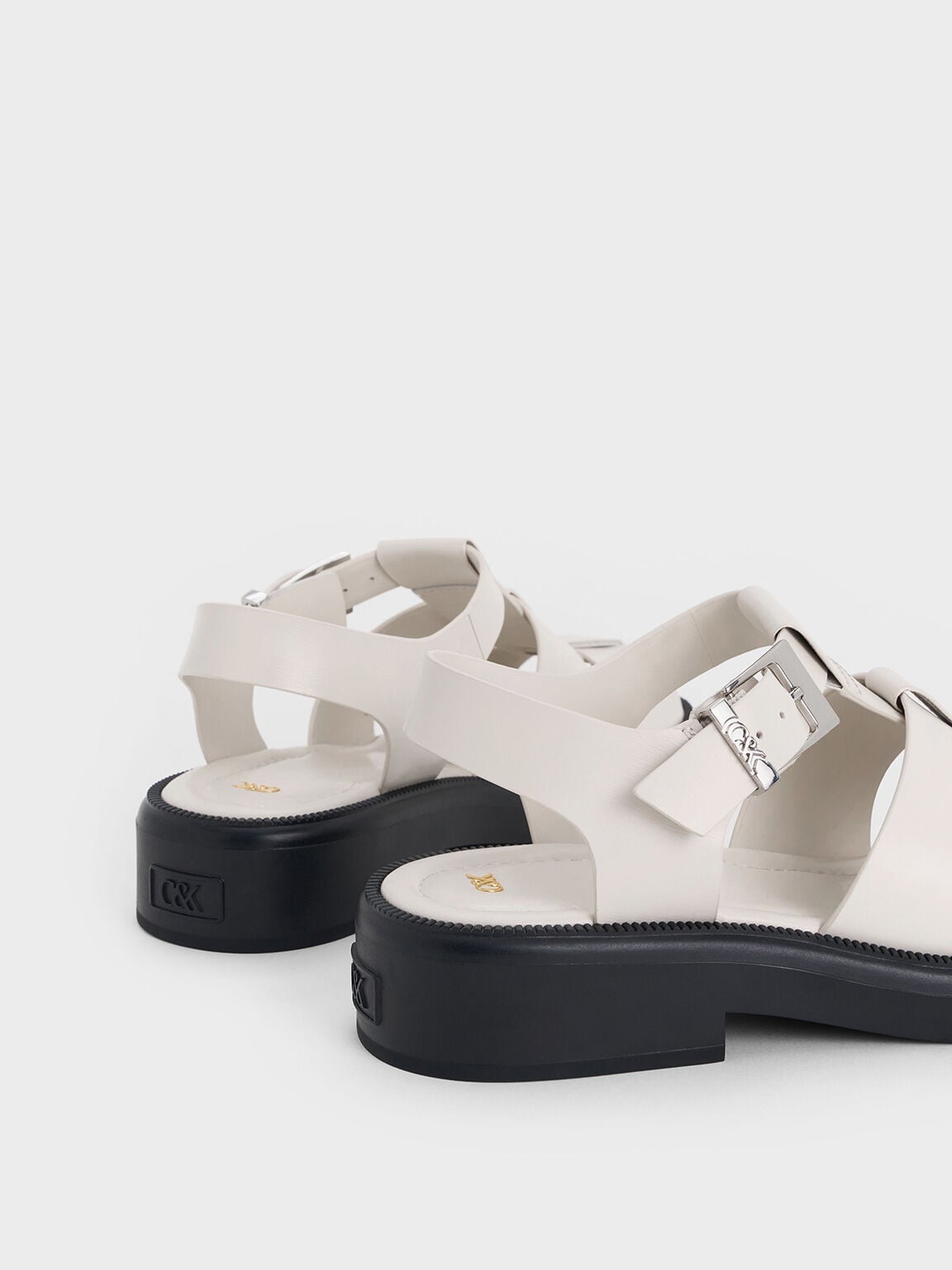 CHARLES & KEITH Value / Leather Caged Sandals - Chalk