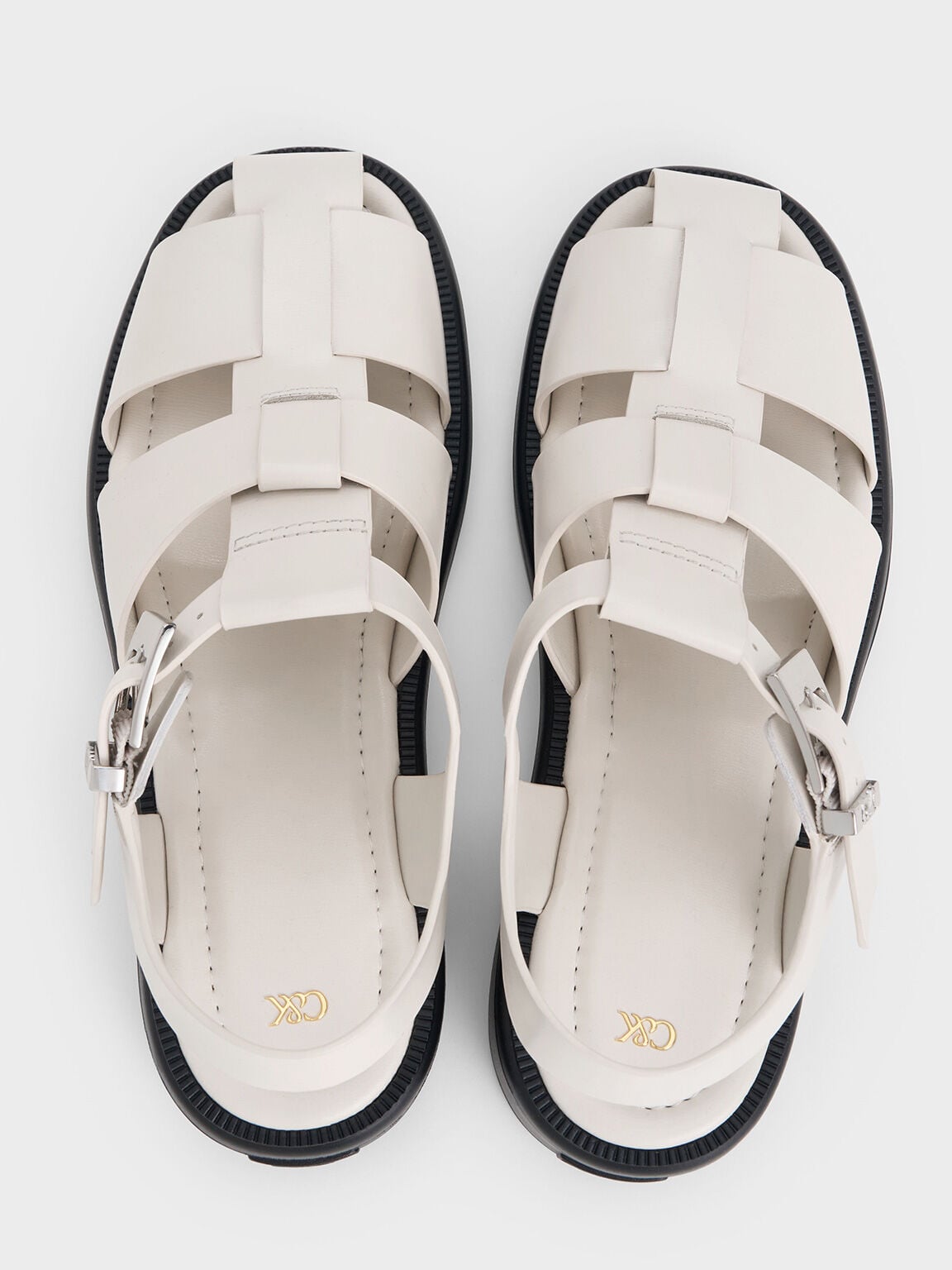 CHARLES & KEITH Value / Leather Caged Sandals - Chalk