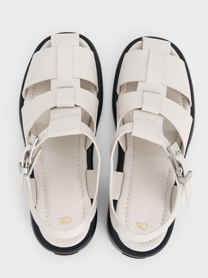 CHARLES & KEITH Value / Leather Caged Sandals - Chalk