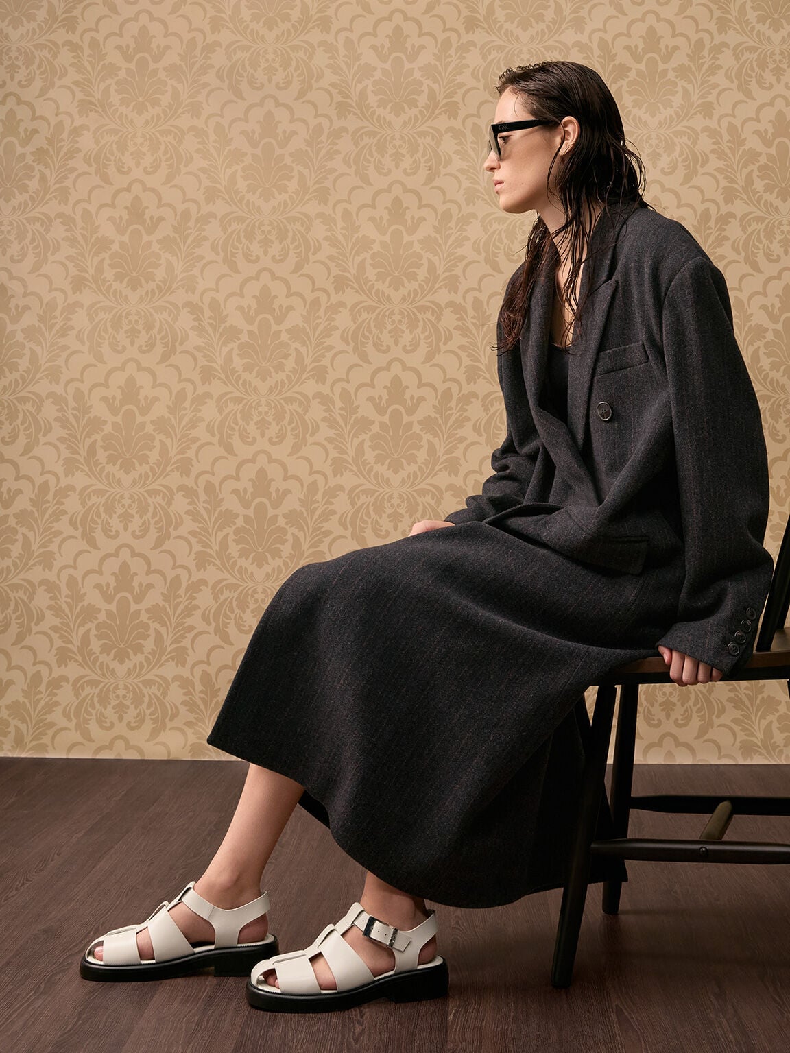 CHARLES & KEITH Value / Leather Caged Sandals - Chalk