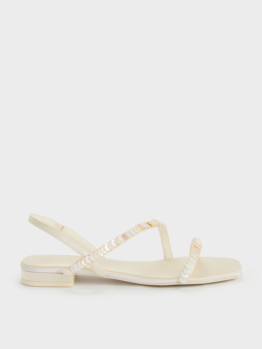CHARLES & KEITH Classic / Briella Sequinned Strappy Sandals - Cream