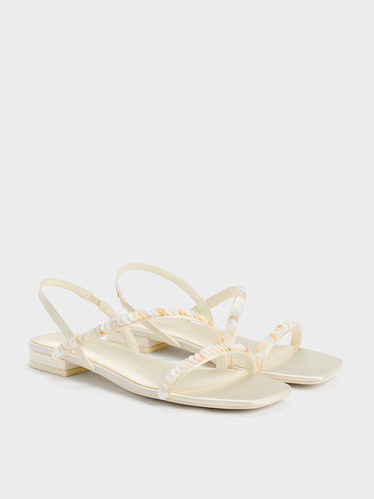 CHARLES & KEITH Classic / Briella Sequinned Strappy Sandals - Cream