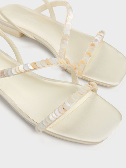 CHARLES & KEITH Classic / Briella Sequinned Strappy Sandals - Cream