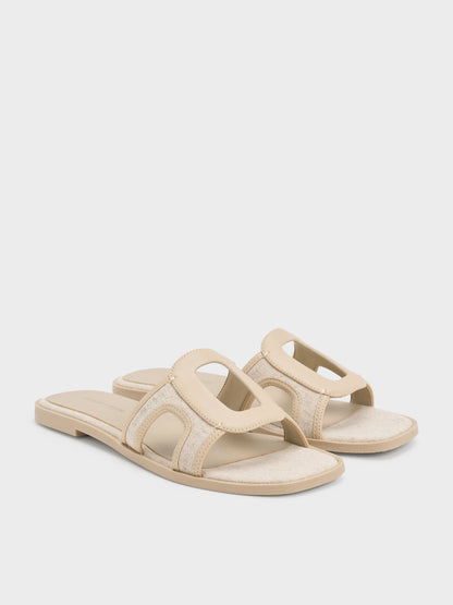 CHARLES & KEITH Essential / Easley Linen Cut-Out Slide Sandals - Taupe