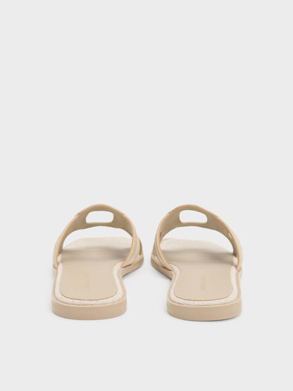 CHARLES & KEITH Essential / Easley Linen Cut-Out Slide Sandals - Taupe