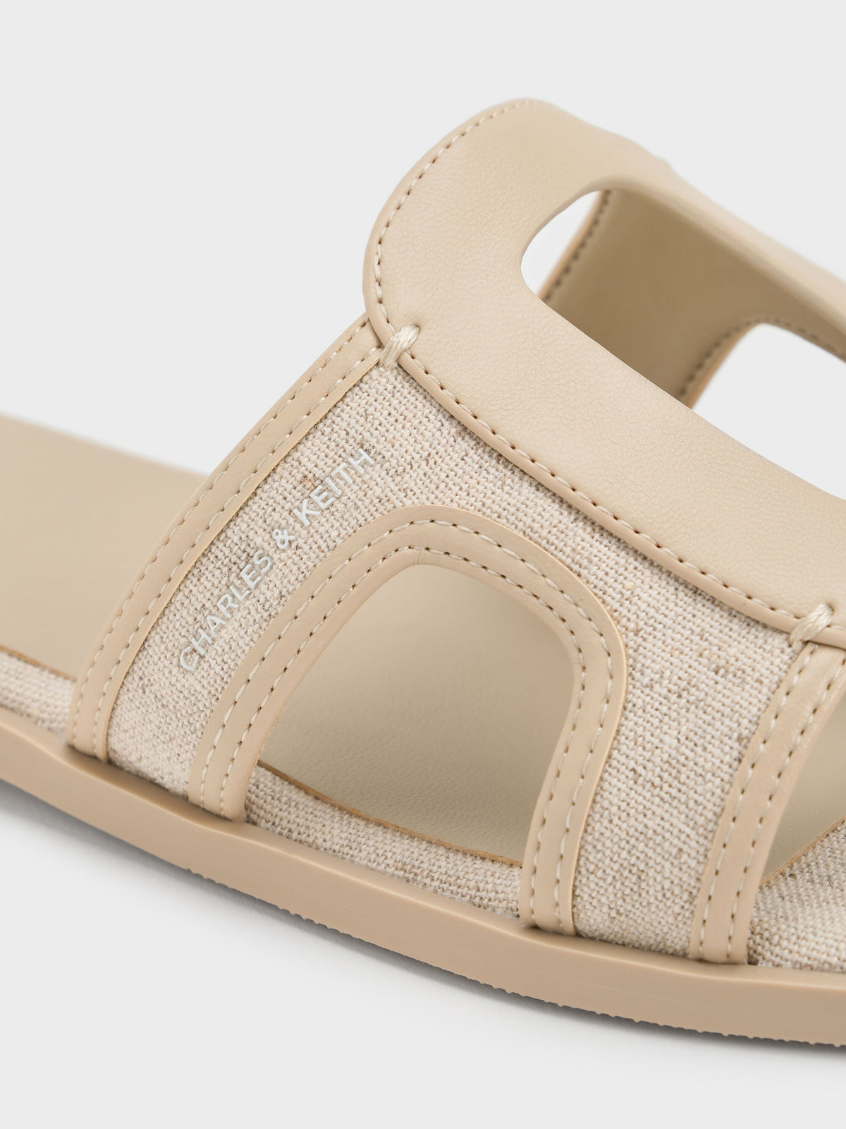 CHARLES & KEITH Essential / Easley Linen Cut-Out Slide Sandals - Taupe