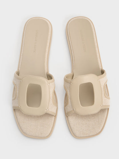 CHARLES & KEITH Essential / Easley Linen Cut-Out Slide Sandals - Taupe