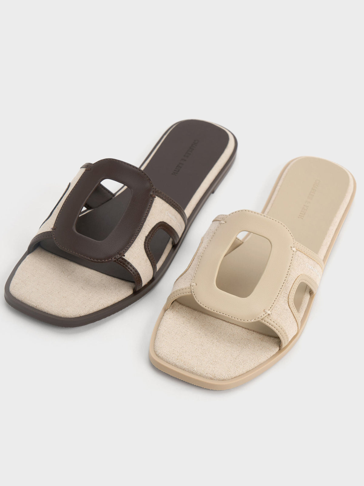 CHARLES & KEITH Essential / Easley Linen Cut-Out Slide Sandals - Taupe
