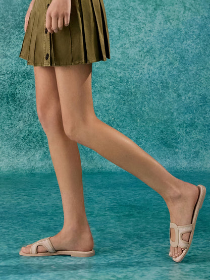 CHARLES & KEITH Essential / Easley Linen Cut-Out Slide Sandals - Taupe