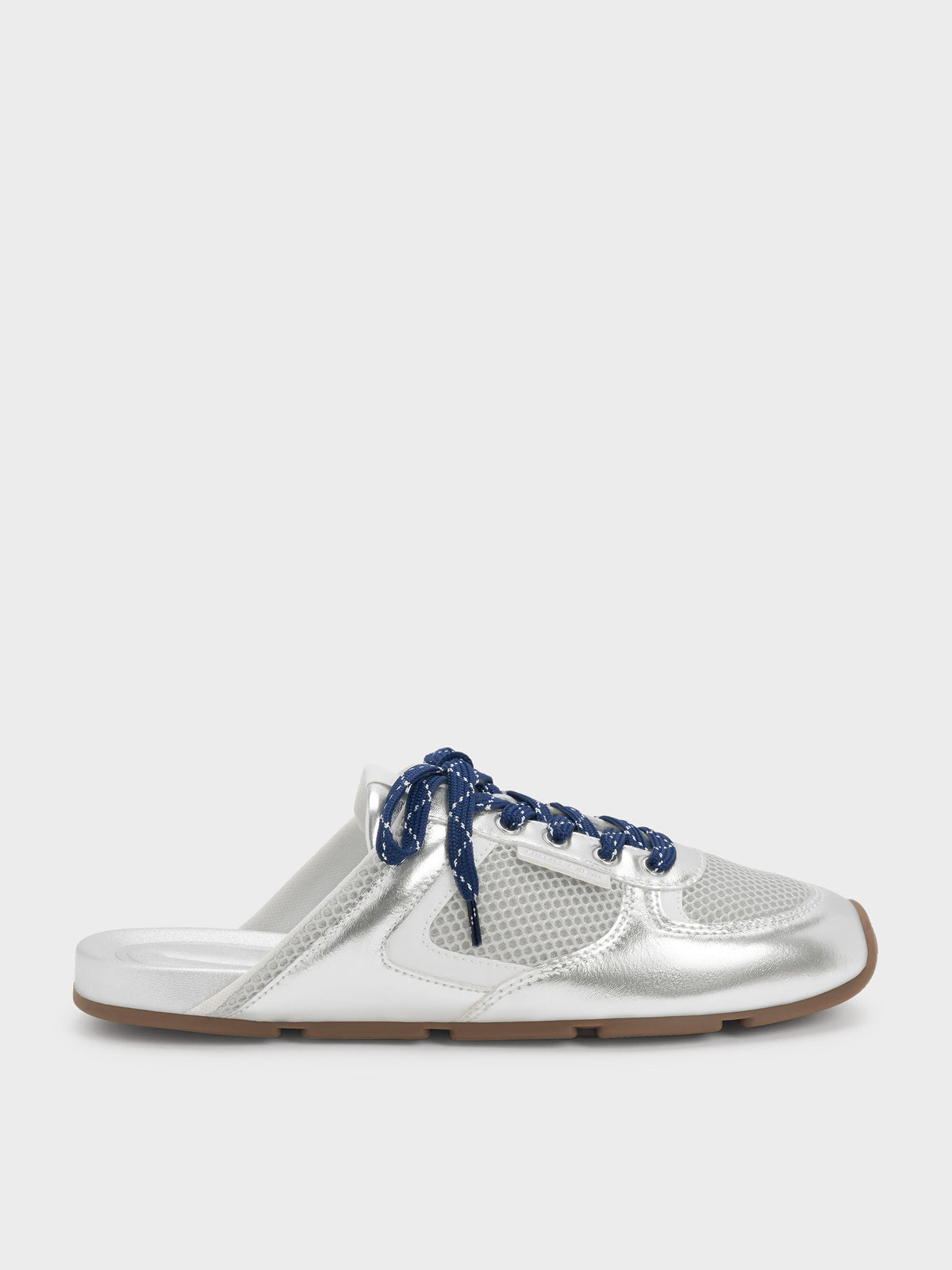 CHARLES & KEITH Special Offer / Metallic Mesh Lace-Up Sneaker Mules - Silver