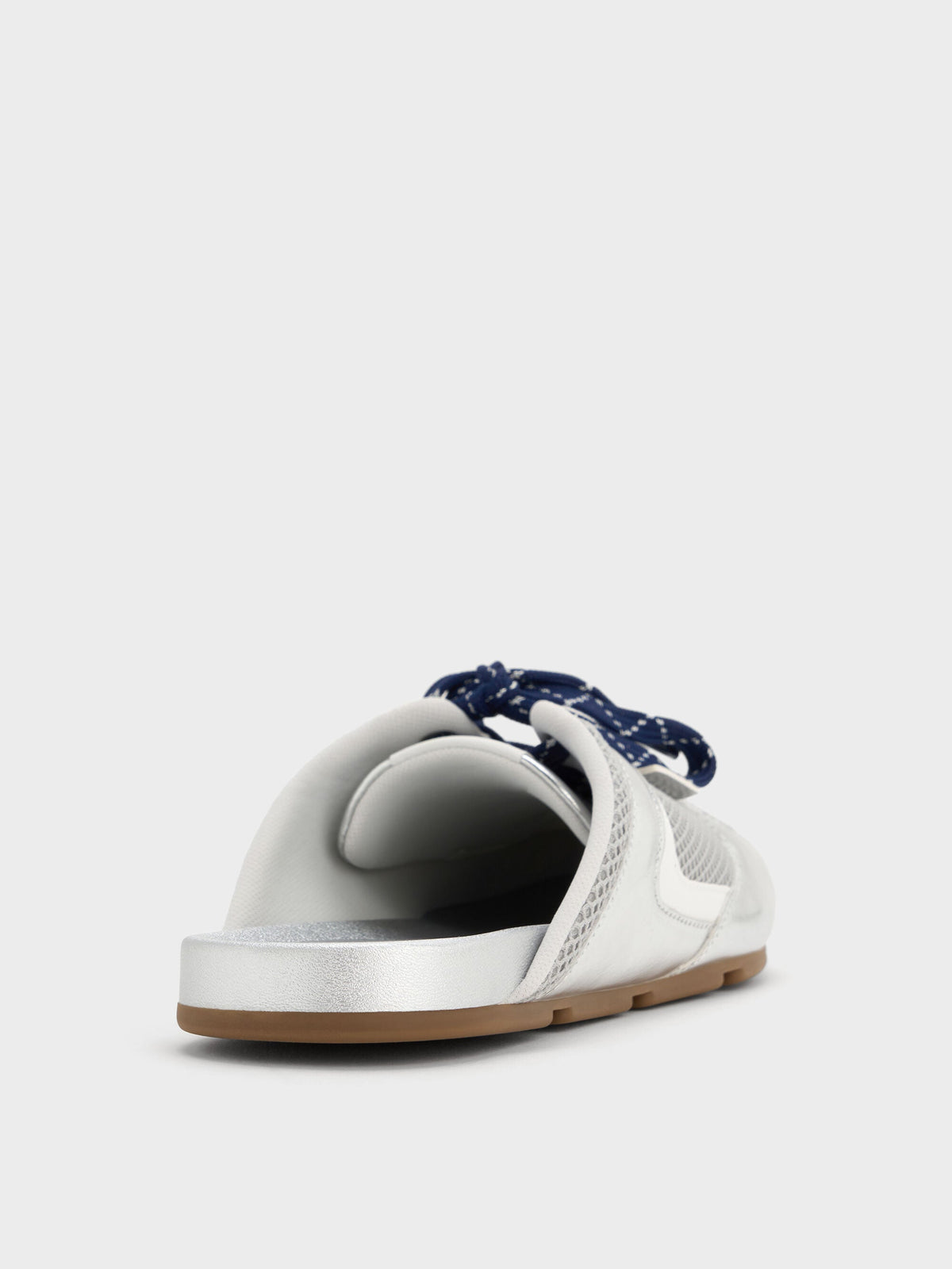CHARLES & KEITH Special Offer / Metallic Mesh Lace-Up Sneaker Mules - Silver