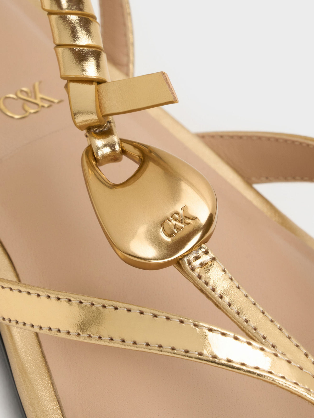 CHARLES & KEITH Popular / Adema Metallic Leather Strappy Thong Sandals - Gold