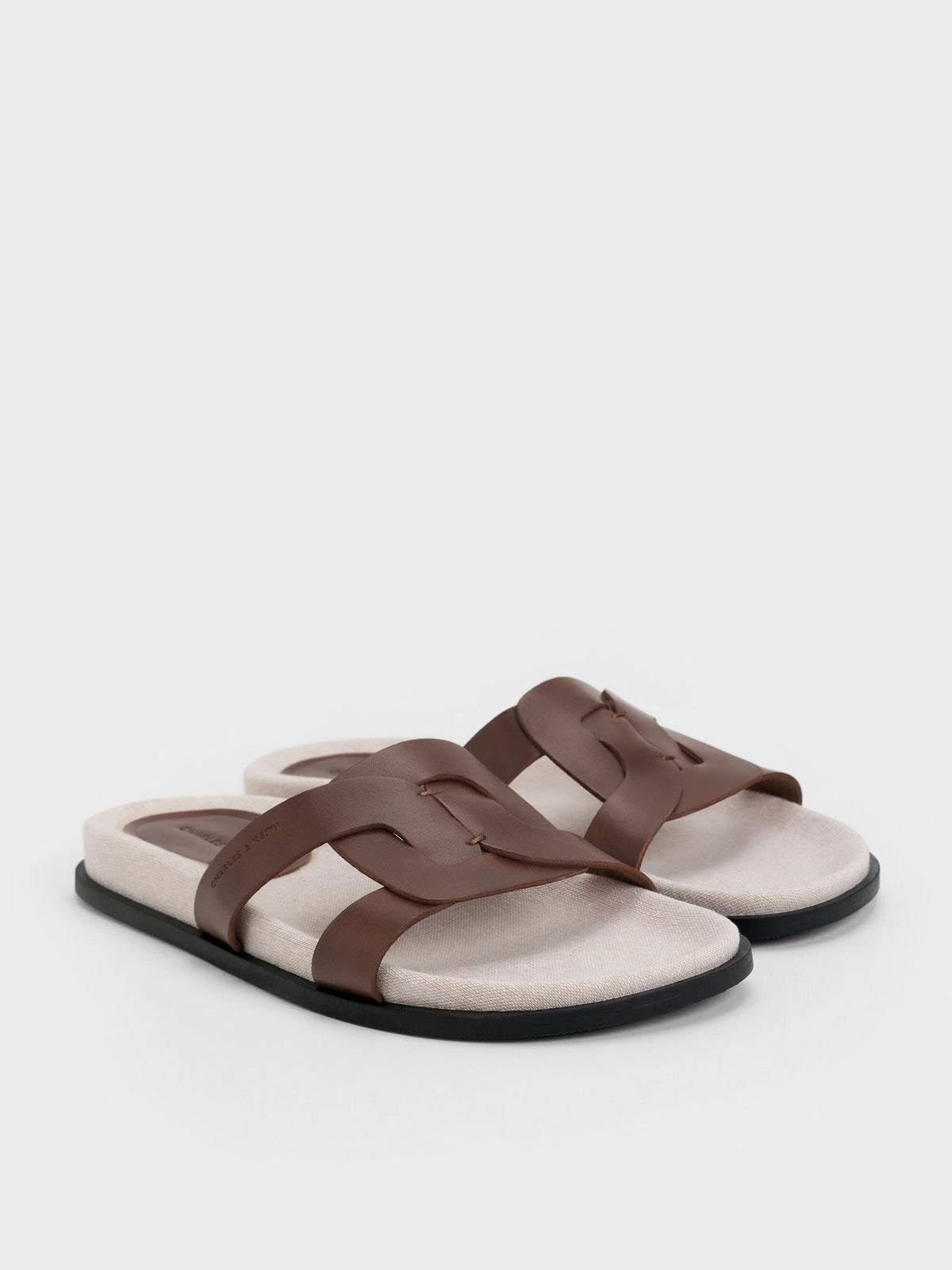 CHARLES & KEITH Deals / Fannie Linen Interwoven Slide Sandals - Dark Brown