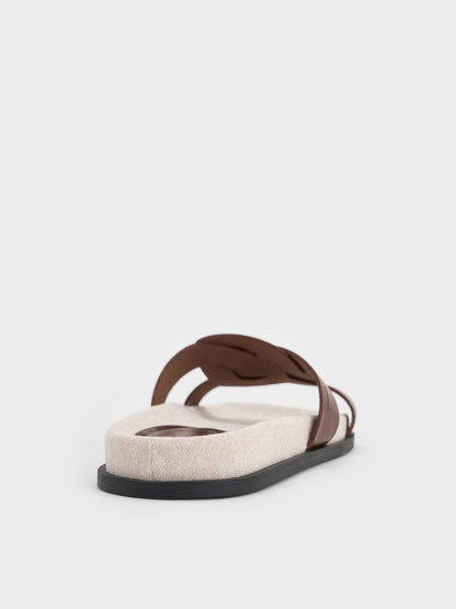 CHARLES & KEITH Deals / Fannie Linen Interwoven Slide Sandals - Dark Brown