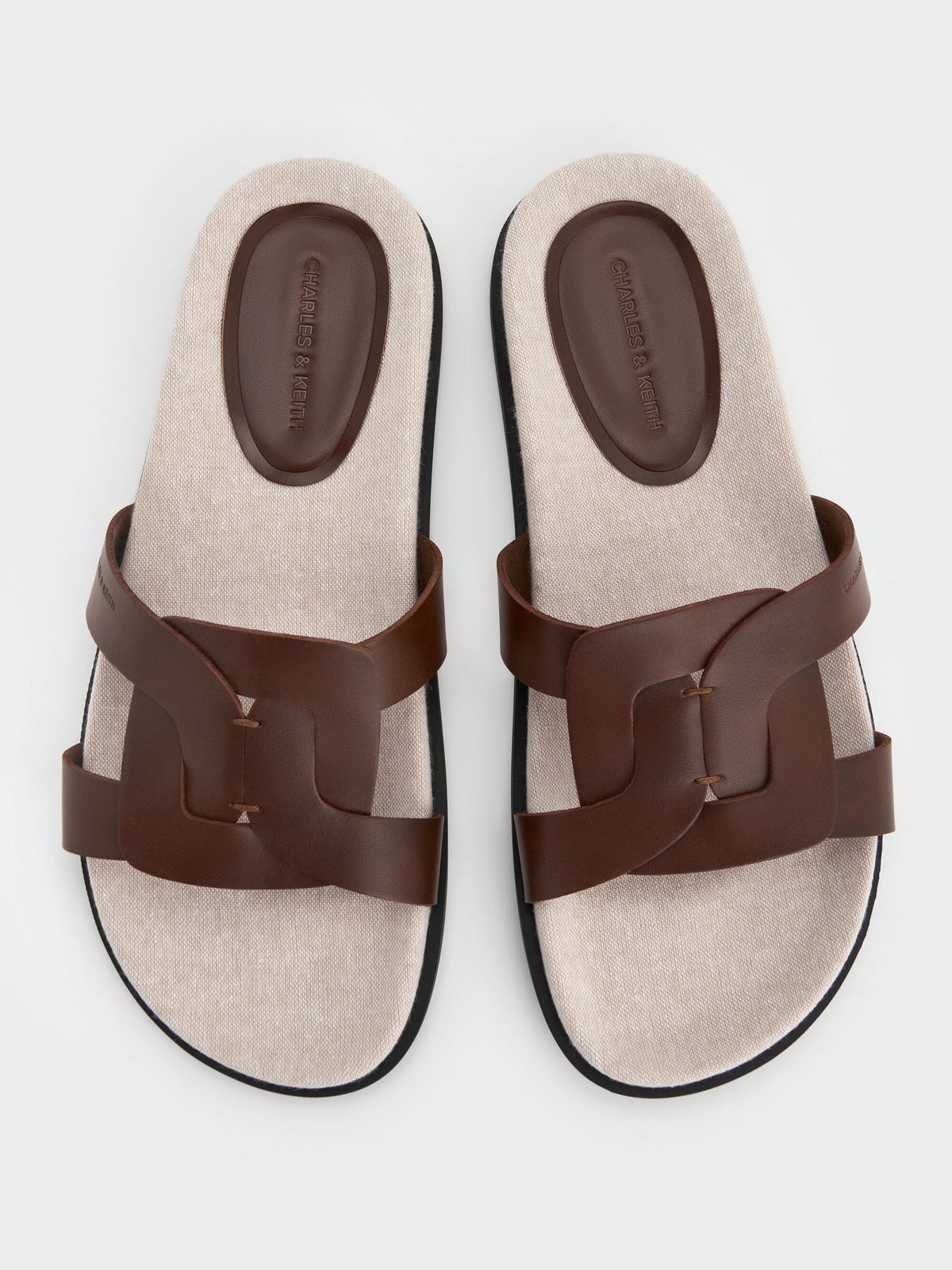 CHARLES & KEITH Deals / Fannie Linen Interwoven Slide Sandals - Dark Brown