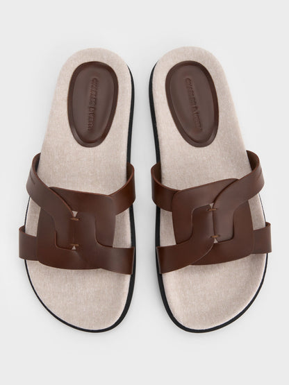 CHARLES & KEITH Deals / Fannie Linen Interwoven Slide Sandals - Dark Brown