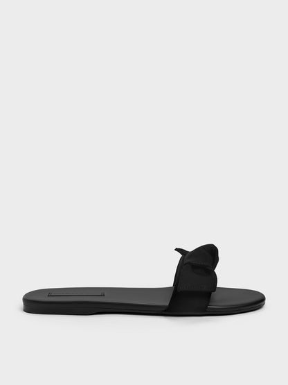 CHARLES & KEITH Quality / Anika Faux Suede Knot-Bow Slides - Black Textured