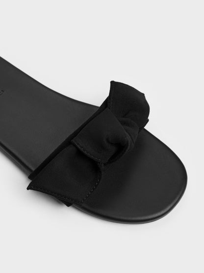 CHARLES & KEITH Quality / Anika Faux Suede Knot-Bow Slides - Black Textured